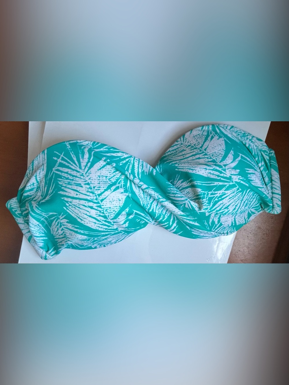 Xhilaration Tropical Palm Print Twist Bandeau Bikini Top Aqua Turquoise - Size M